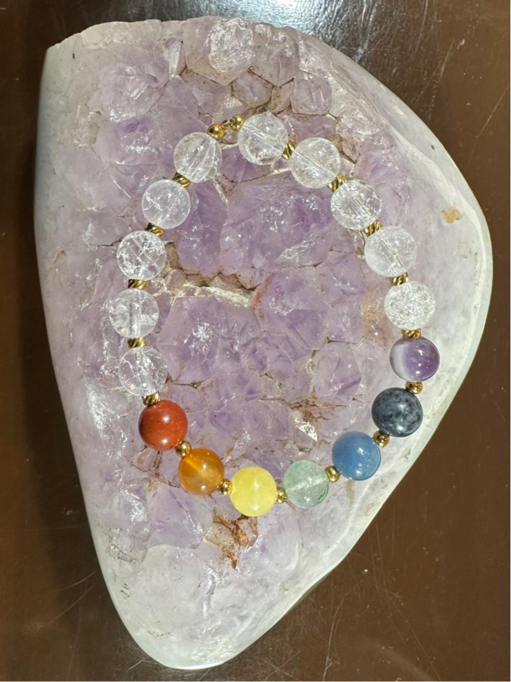 Bracelet 7 chakras + Cristal de roche craqué