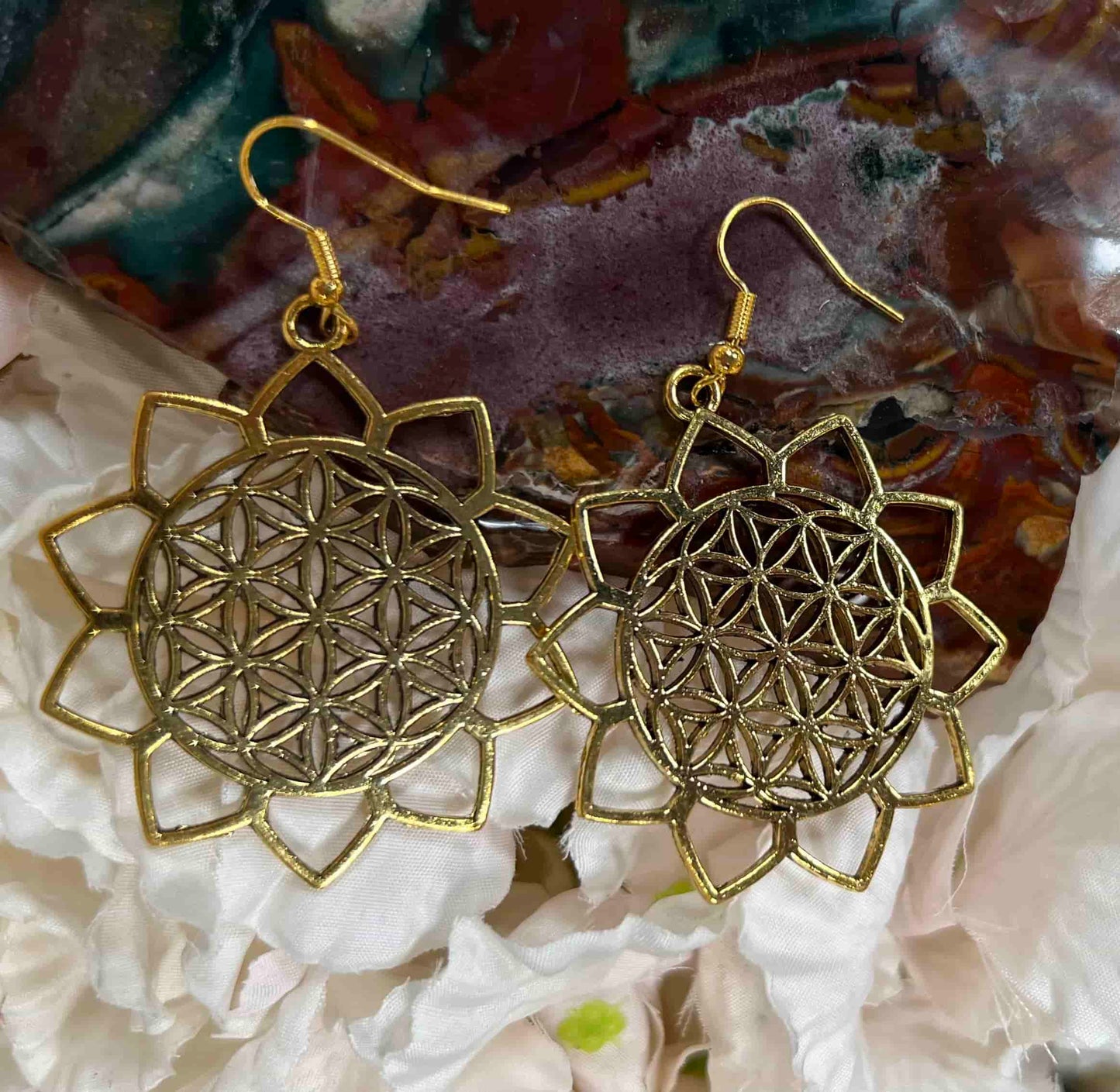 Boucle d'oreilles fleurs de vie doré