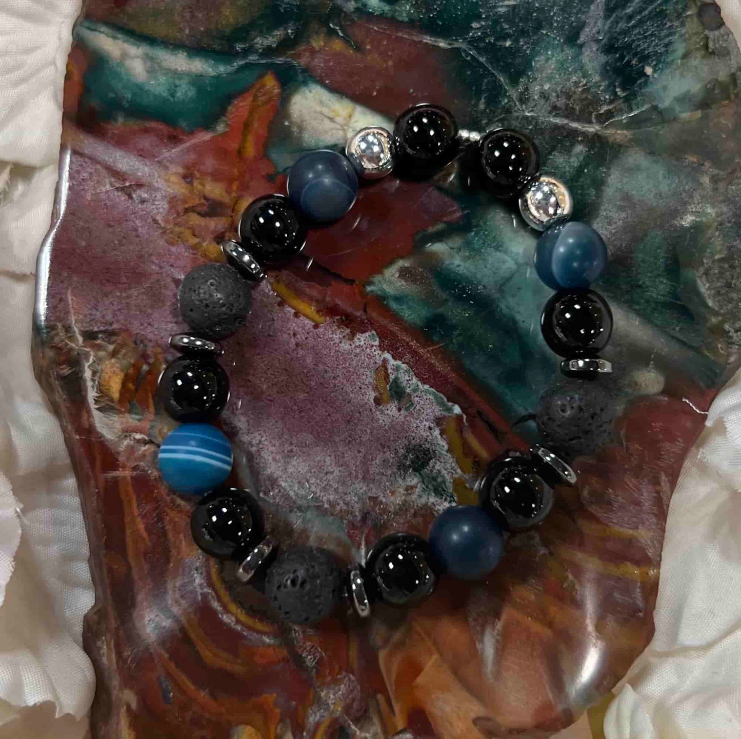 Bracelet enfant pierre de lave onyx noir 8mm