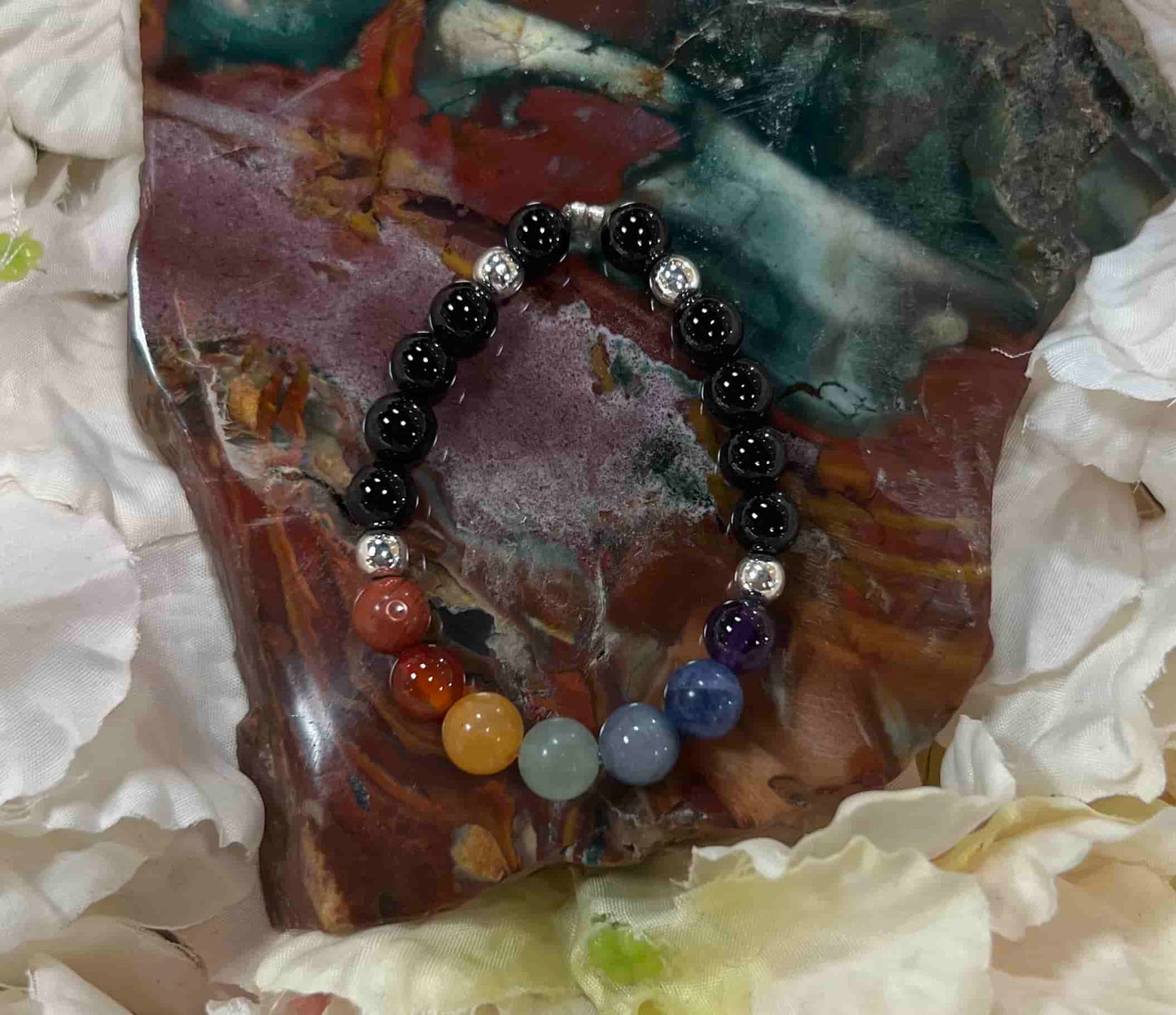 Bracelet enfant 7 chakras onyx noir