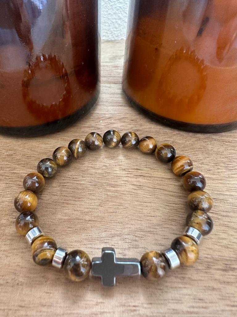 Bracelet oeil de tigre avec croix