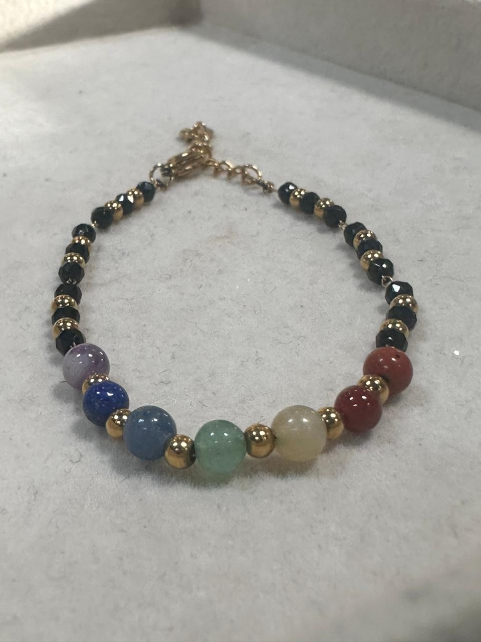 Bracelet 7 Chakras spinelle & acier inoxydable