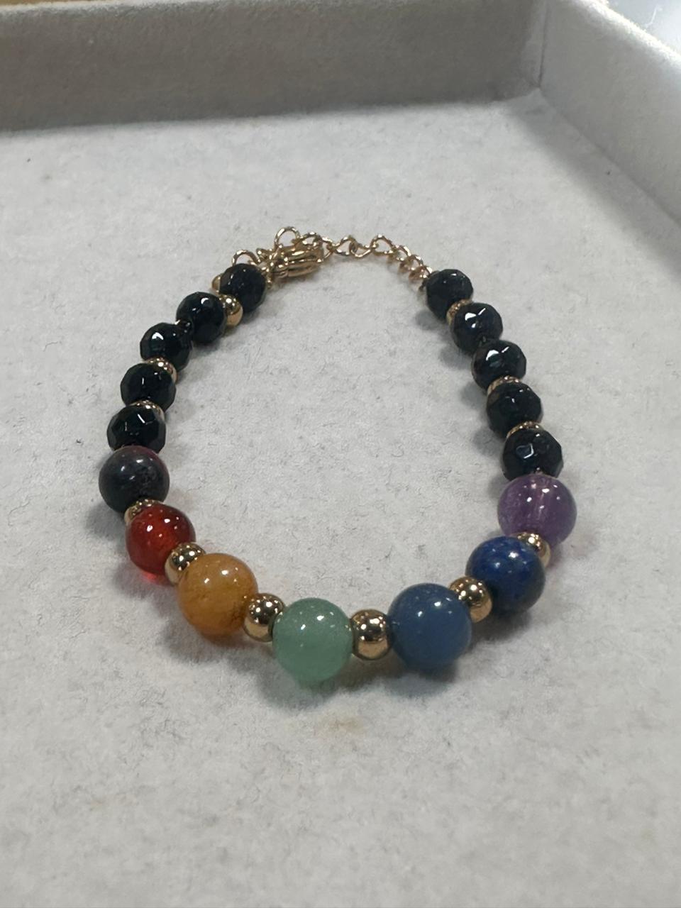 Bracelet 7 Chakras spinelle & acier inoxydable