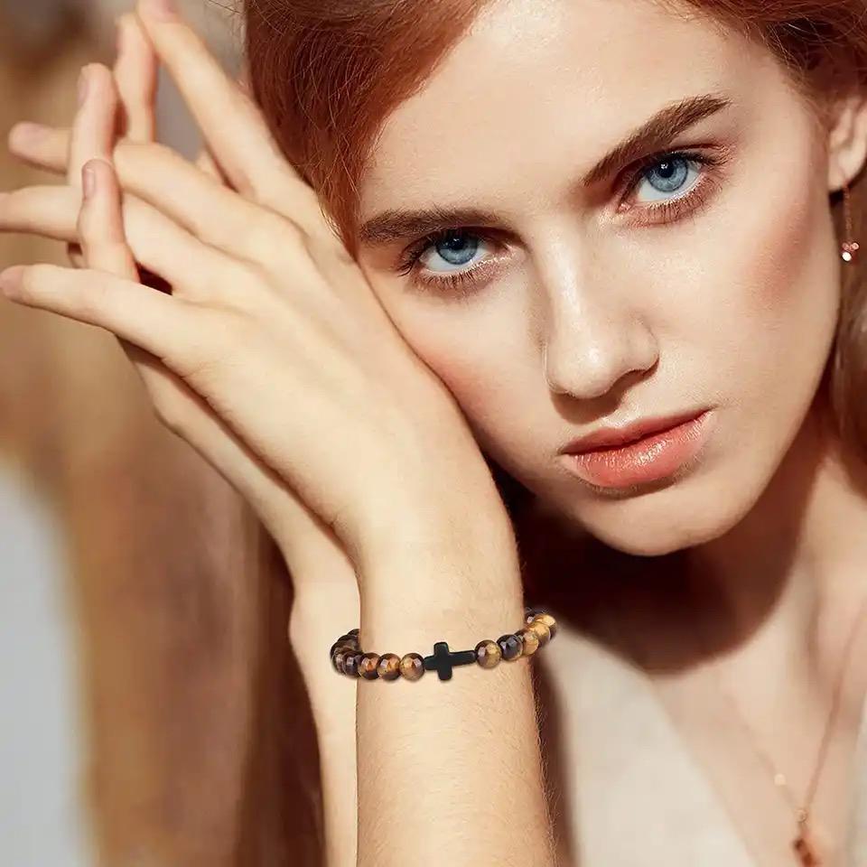 Bracelet Oeil de tigre avec croix