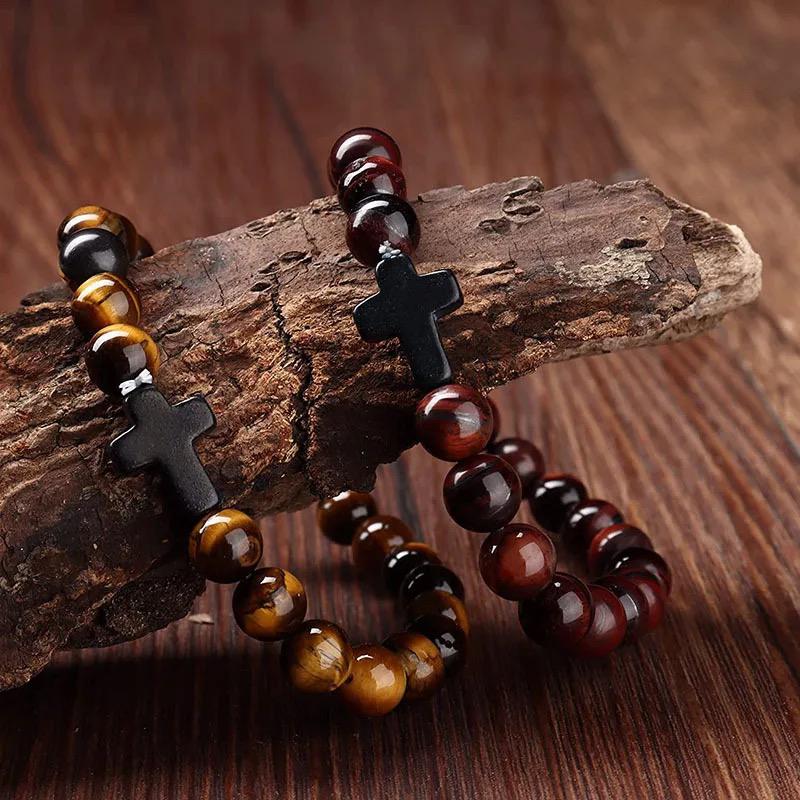 Bracelet Oeil de tigre avec croix