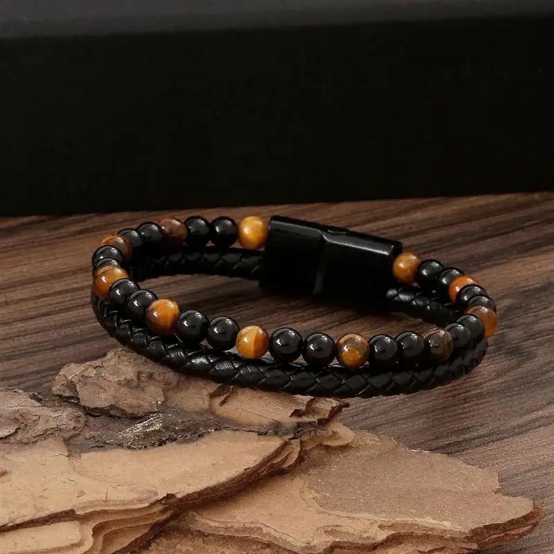 Bracelet homme œil de taureau et Onyx