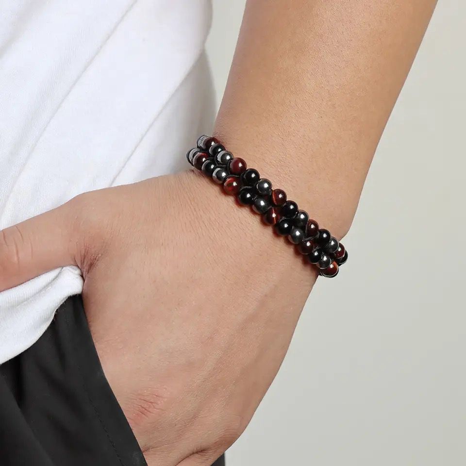 Bracelet homme oeil de taureau hématite & Onyx