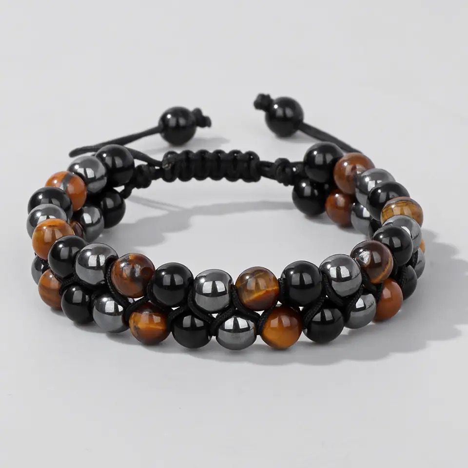 Bracelet homme oeil de taureau hématite & Onyx