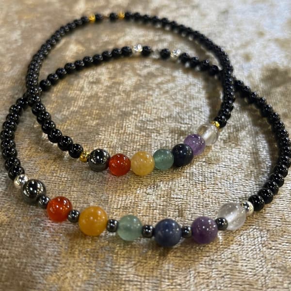 Chaine de cheville 7 Chakras tourmaline noir