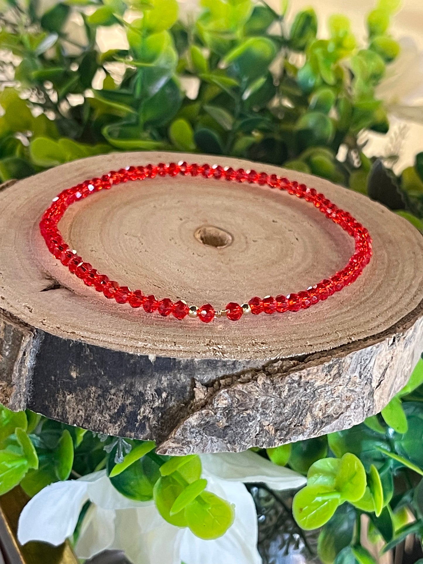 Chaine de cheville cristal rouge