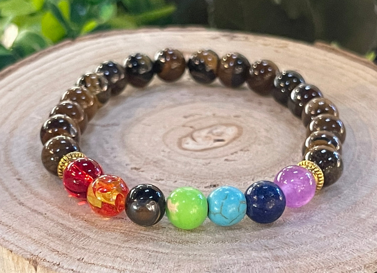Bracelet 7 chakras œil de tigre