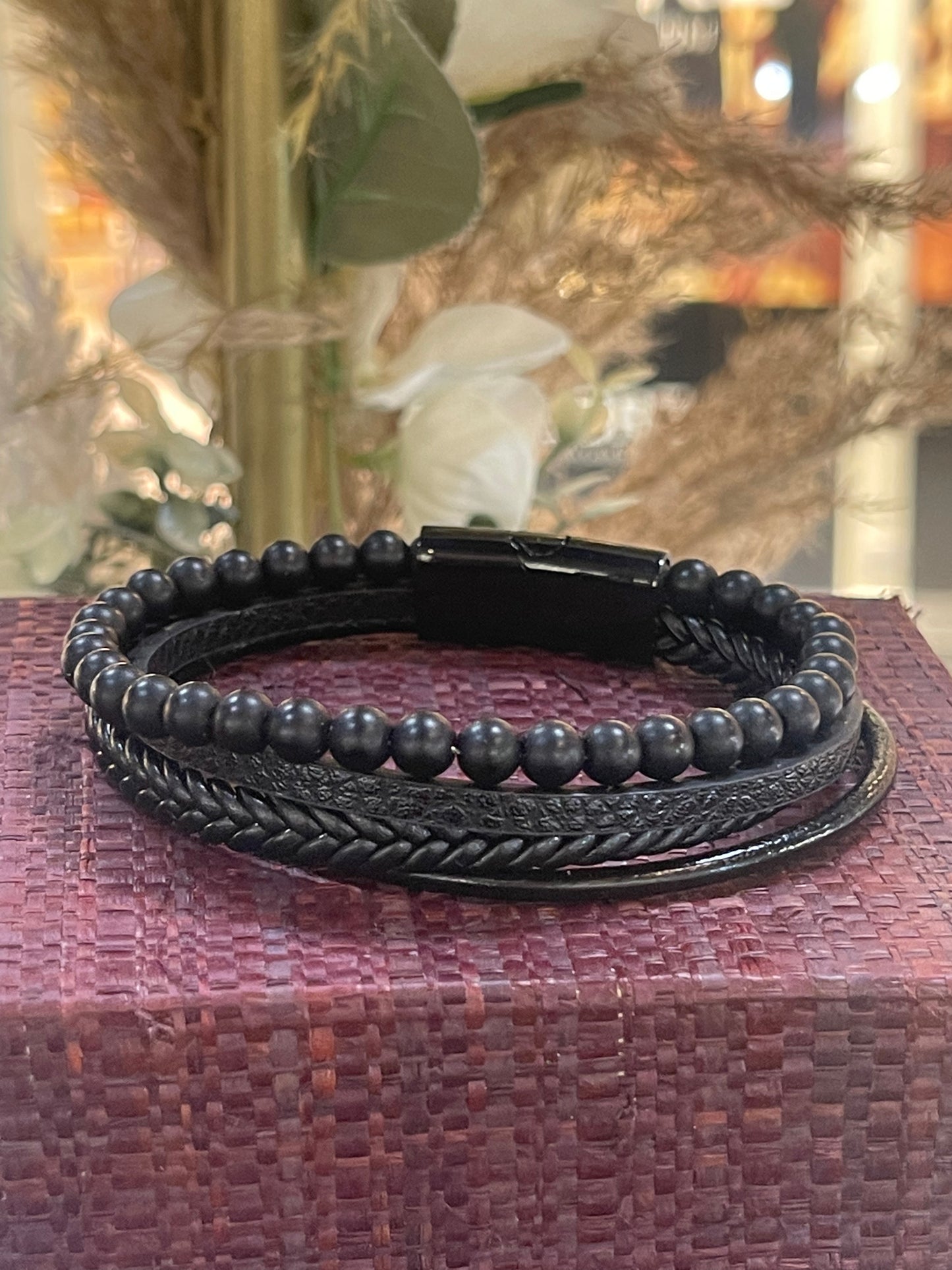 Bracelet onyx cuir
