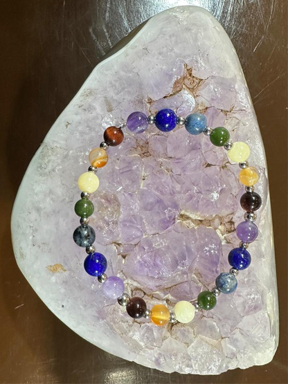 Bracelet 7 chakras avec finition argenté