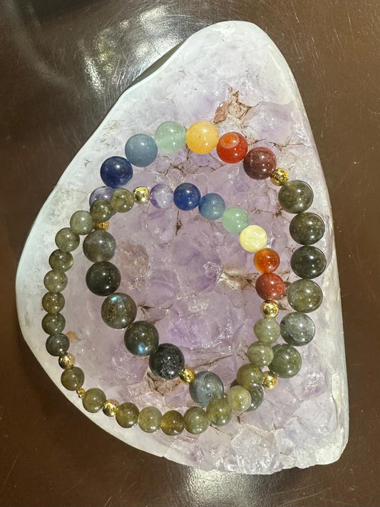 Bracelet 7 chakras + Labradorite