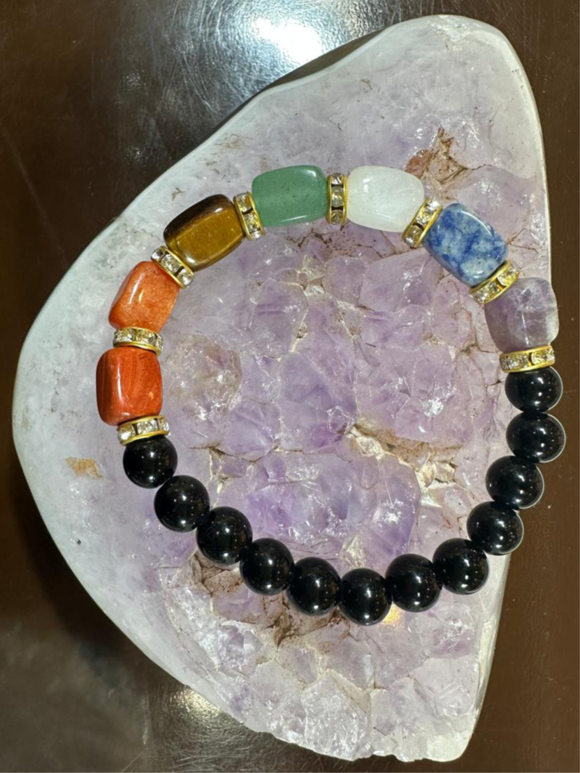 Bracelet 7 chakras + Tourmaline