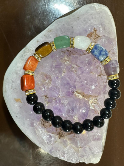 Bracelet 7 chakras + Tourmaline