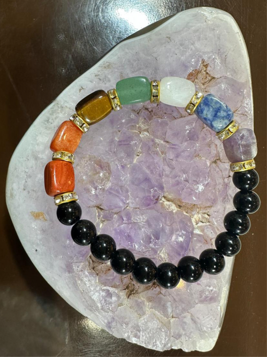 Bracelet 7 chakras + Tourmaline