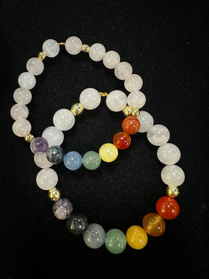 Bracelet 7 chakras + Quartz Rose