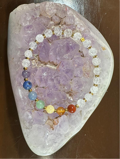 Bracelet 7 chakras + Cristal de roche craqué