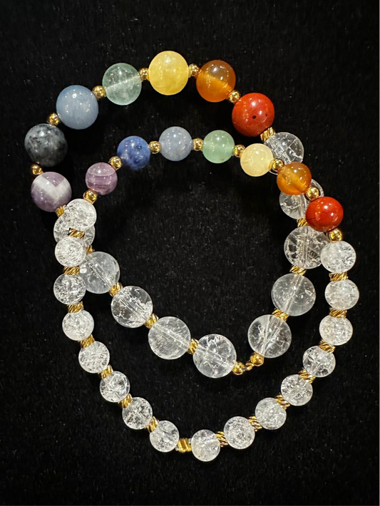 Bracelet 7 chakras + Cristal de roche craqué