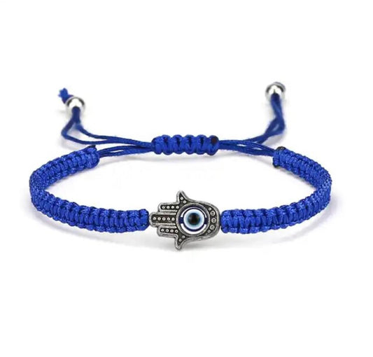 Bracelet main de Fatma fil bleu tressé