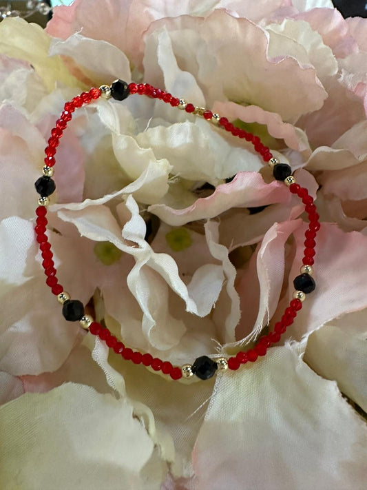 Bracelet Cristal de roche rouge + spinel