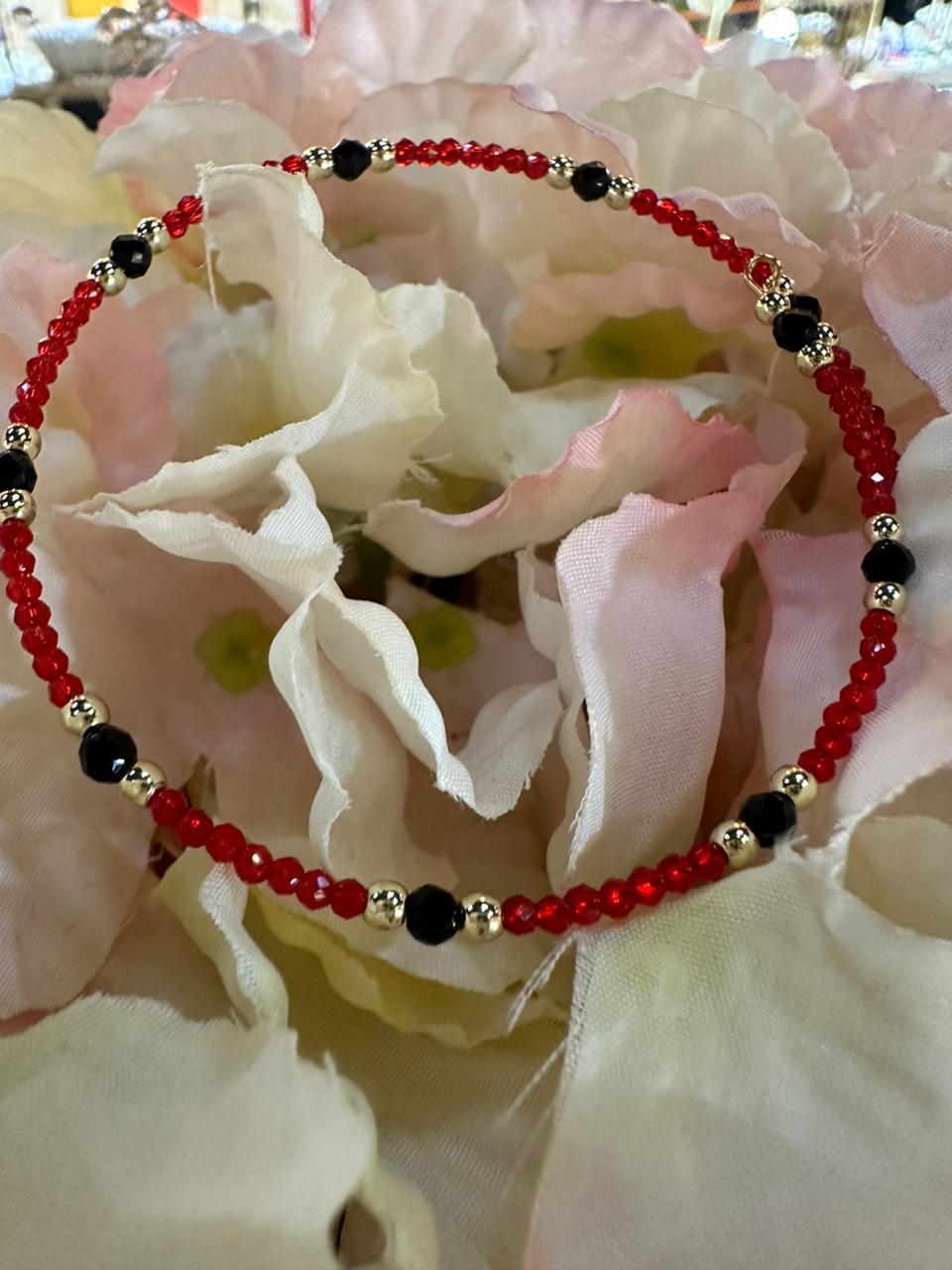 Bracelet Cristal de roche rouge + spinel