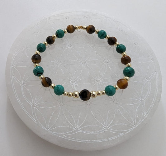 Bracelet œil de tigre et malachite