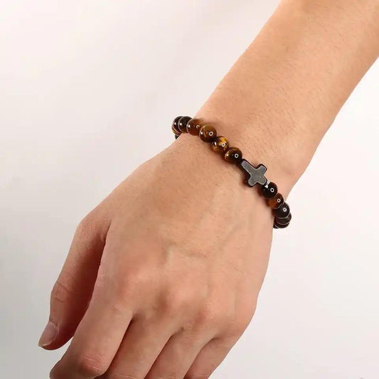 Bracelet Oeil de tigre avec croix