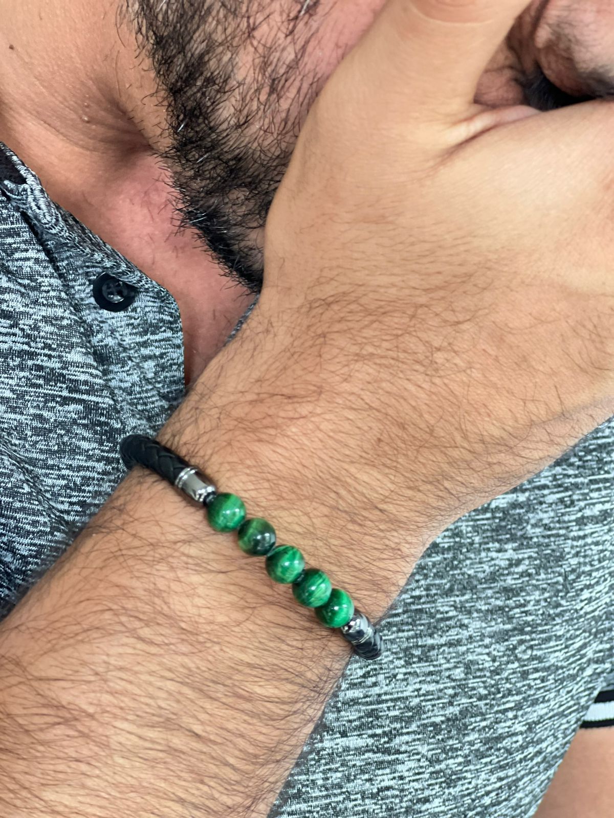 Bracelet oeil de tigre vert pour Homme