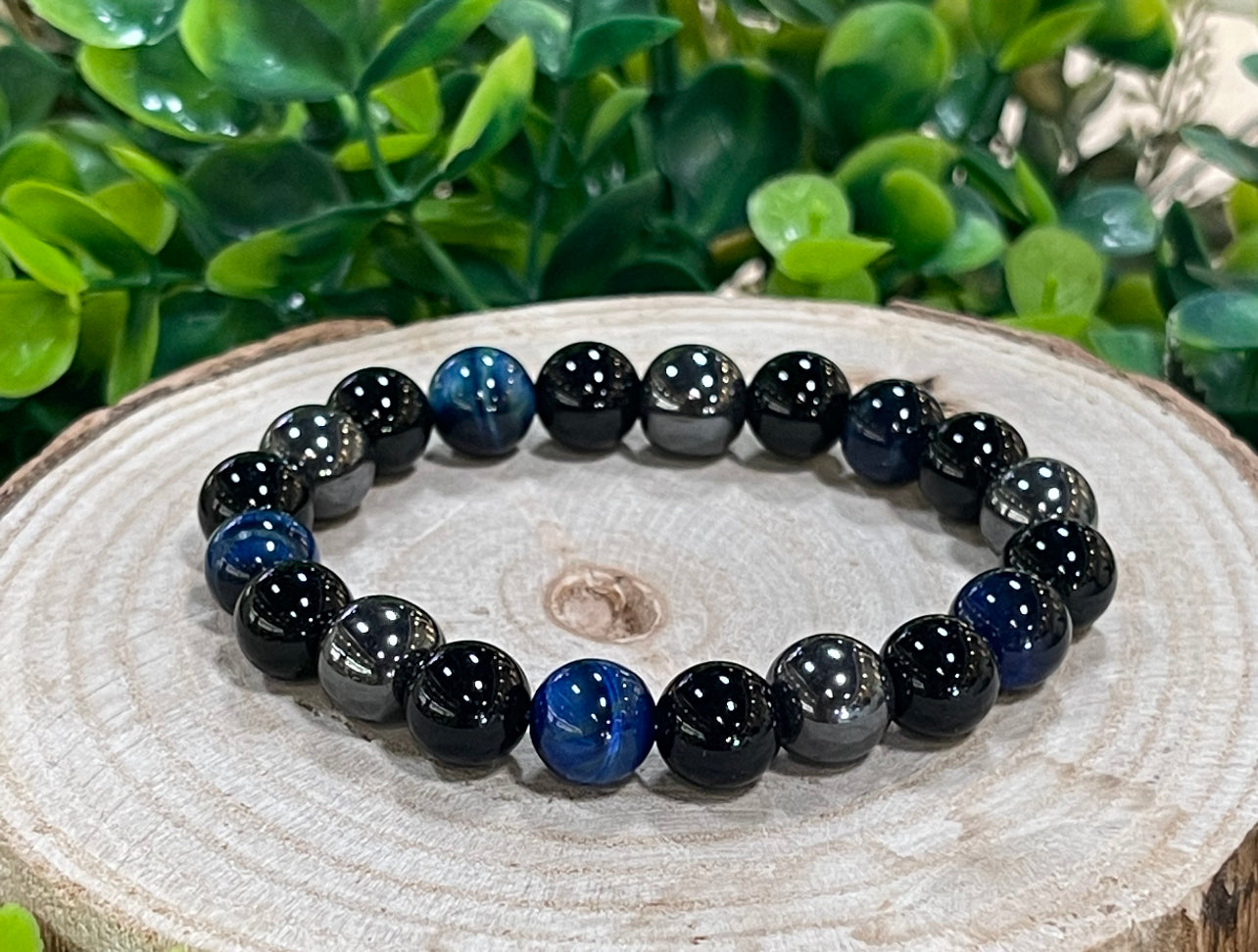 Onyx hématite et œil de tigre bleu